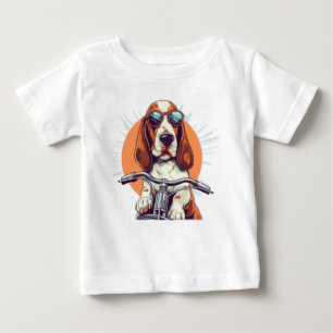 T-shirt Pour Bébé T-Shirt, basset cool caricature hound biker