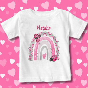 T-shirt Pour Bébé T-Shirt Bébé Arc-en-Ciel avec Coccinelle Rose