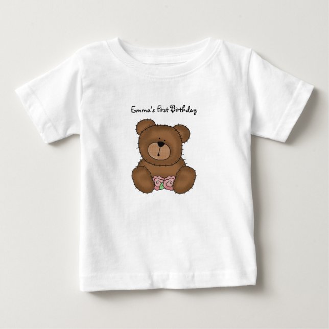 T-shirt Pour Bébé T-shirt bébé avec ours en peluche avec fleurs (Devant)