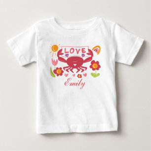 T-shirt Pour Bébé T-shirt bébé Cute Love Crab avec fleurs
