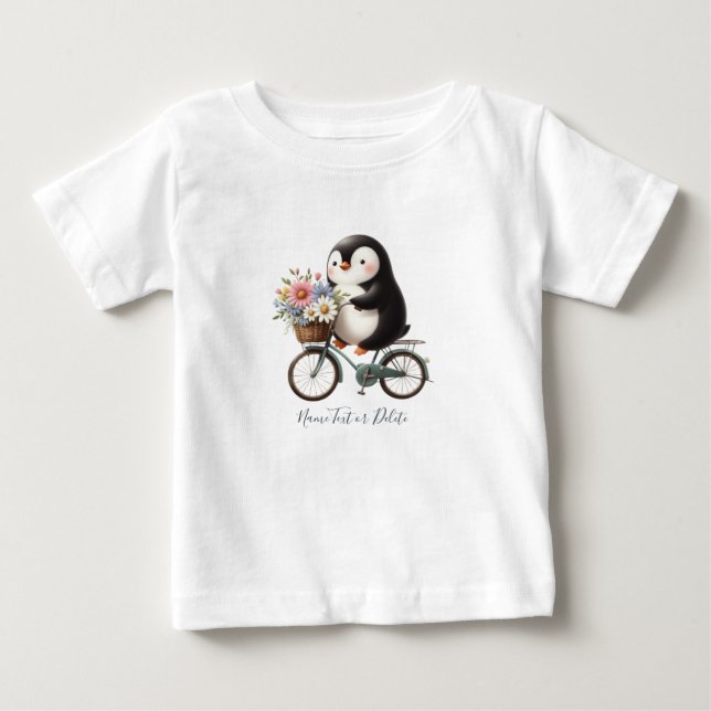 T-shirt Pour Bébé T-Shirt bébé pingouin vélo floral (Devant)