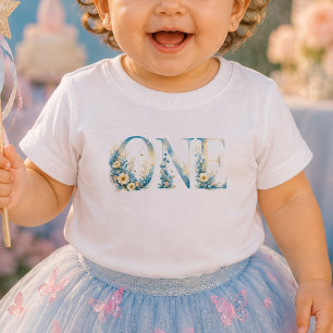 T-shirt Pour Bébé T-Shirt Bébé Premier Anniversaire Fleur Bleu Un