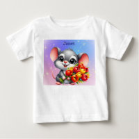 T-shirt bébé 'Souris mignonne de Janet avec tulipe