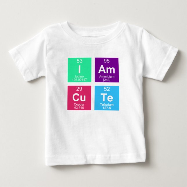 T-shirt Pour Bébé Tableau périodique chimique des éléments: IAmCuTe (Devant)
