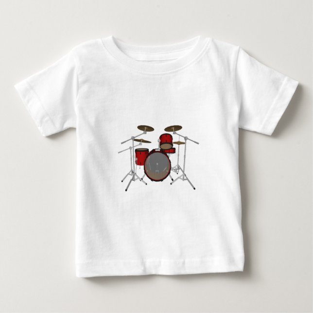 T-shirt Pour Bébé Tambours : Kit de tambour rouge : modèle 3D : (Devant)