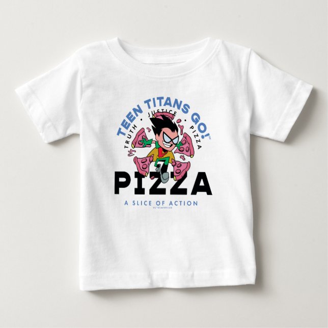 T-shirt Pour Bébé Teen Titans Go ! Robin "Truth Justice Pizza" (Devant)