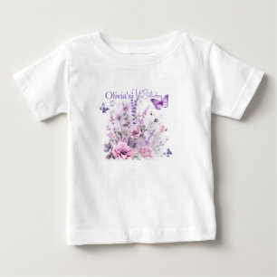 T-shirt Pour Bébé Tenue 1er anniversaire de fille papillons lilas aq