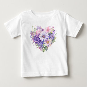 T-shirt Pour Bébé Tenue assortie à cœur fleuri aquarelle