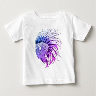 T-shirt Pour Bébé Tête de buffle avec coiffure indienne