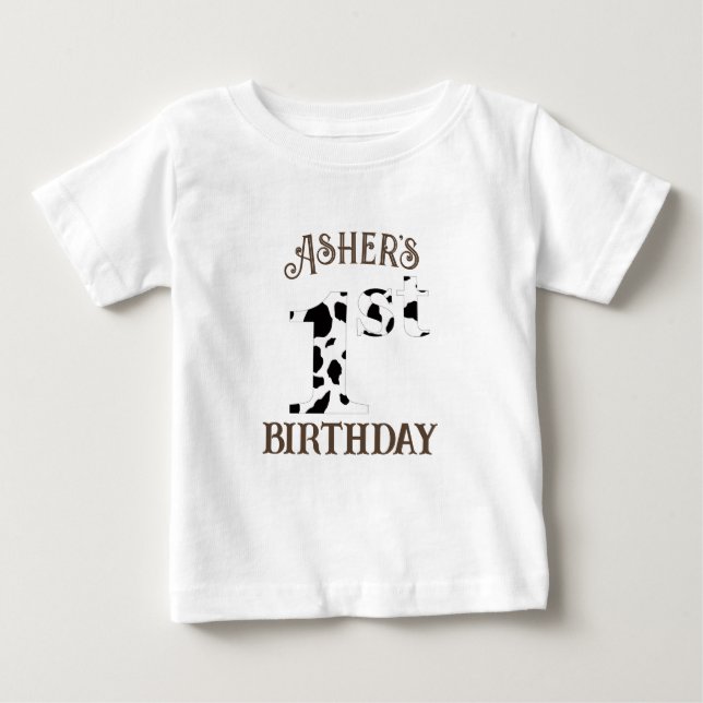 T-shirt Pour Bébé Textes marron empreinte de vache pour 1er annivers (Devant)