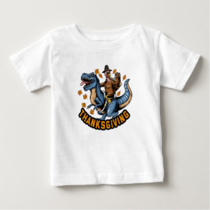 T-shirt Pour Bébé Thanksgiving dinde de vacances chevauchant un tyra