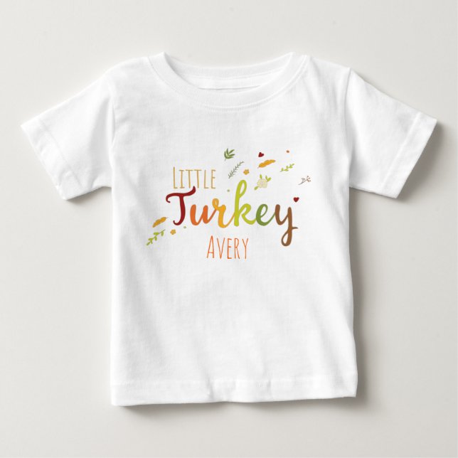 T-shirt Pour Bébé Thanksgiving Little Turkey nom personnalisable (Devant)