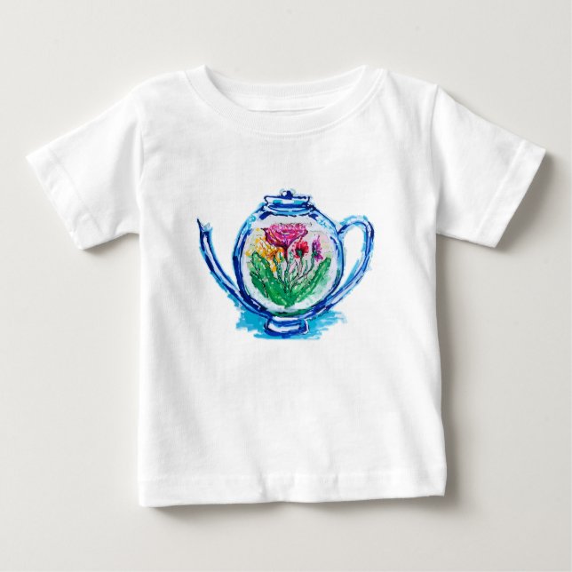 T-shirt Pour Bébé Théière à fleurs (Devant)