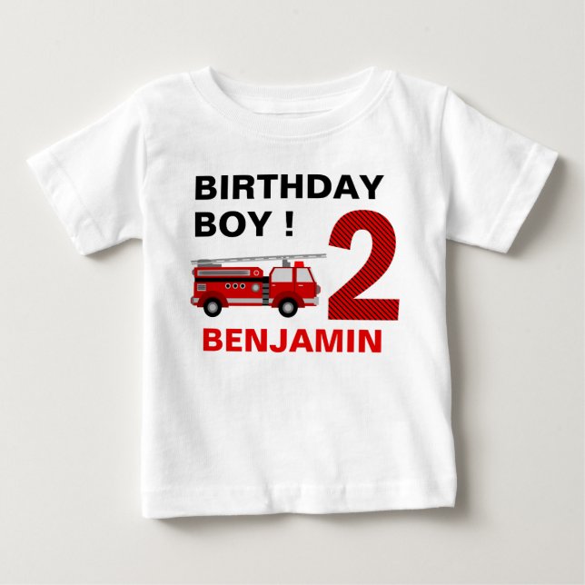 T-shirt Pour Bébé Thème camion de pompiers pour un deuxième annivers (Devant)