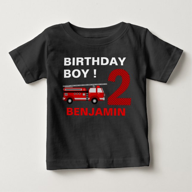 T-shirt Pour Bébé Thème camion de pompiers pour une fête d'anniversa (Devant)