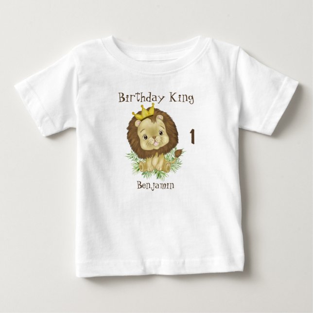 T-shirt Pour Bébé Thème d'anniversaire aquarelle Roi bébé Lion migno (Devant)
