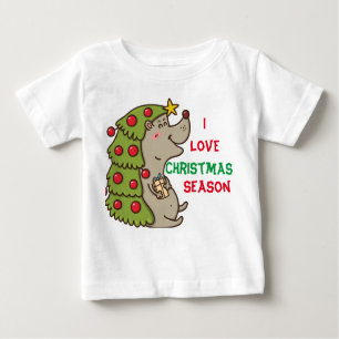 T-shirt Pour Bébé Thème de Noël de Hérisson mignon et heureux