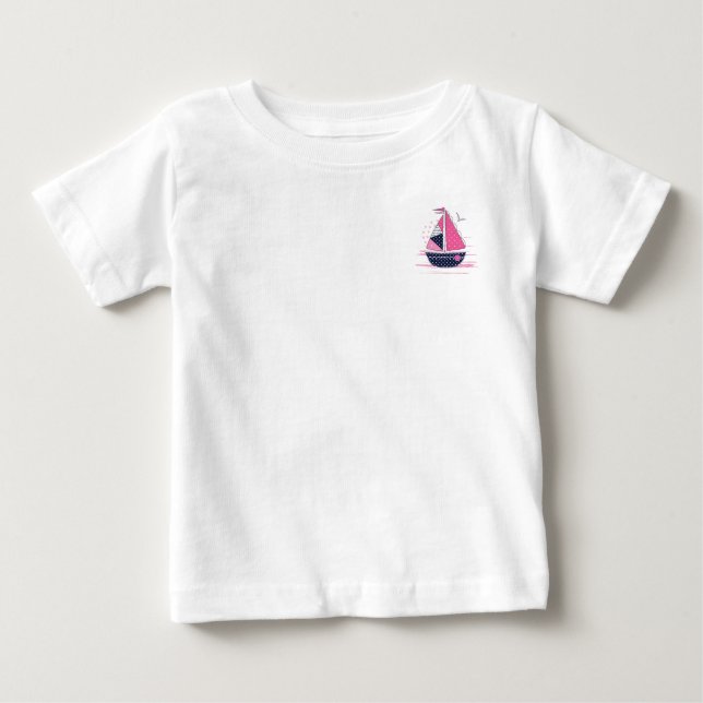 T-shirt Pour Bébé Thème Marin Féminin Voilier Rose Points Sail (Devant)
