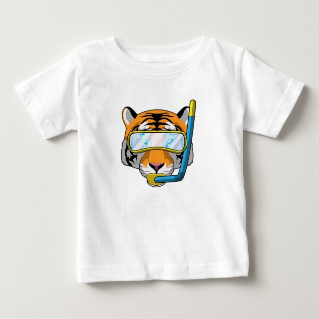 T-shirt Pour Bébé Tiger comme plongeur avec tuba (Devant)
