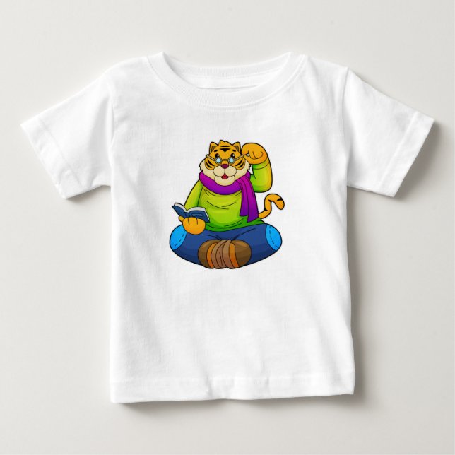 T-shirt Pour Bébé Tiger Nerd avec Livre (Devant)
