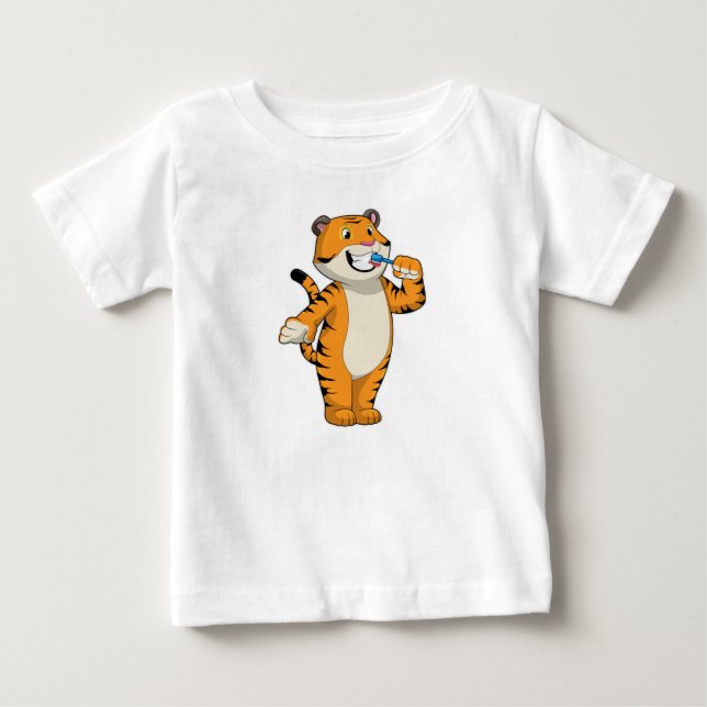 T-shirt Pour Bébé Tigre avec brosse à dents (Devant)
