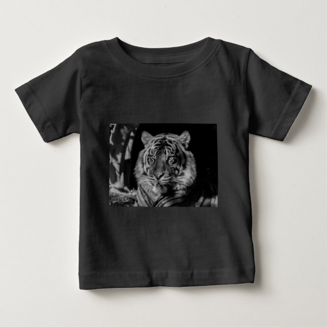 T-shirt Pour Bébé Tigre noir et blanc (Devant)