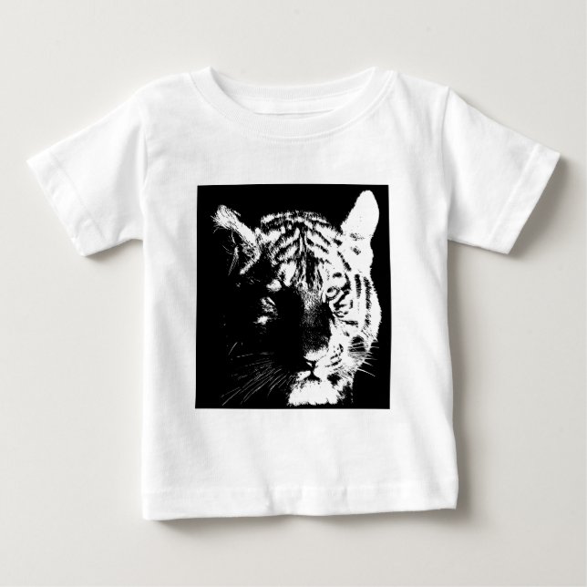 T-shirt Pour Bébé Tigre noir et blanc Pop Art (Devant)