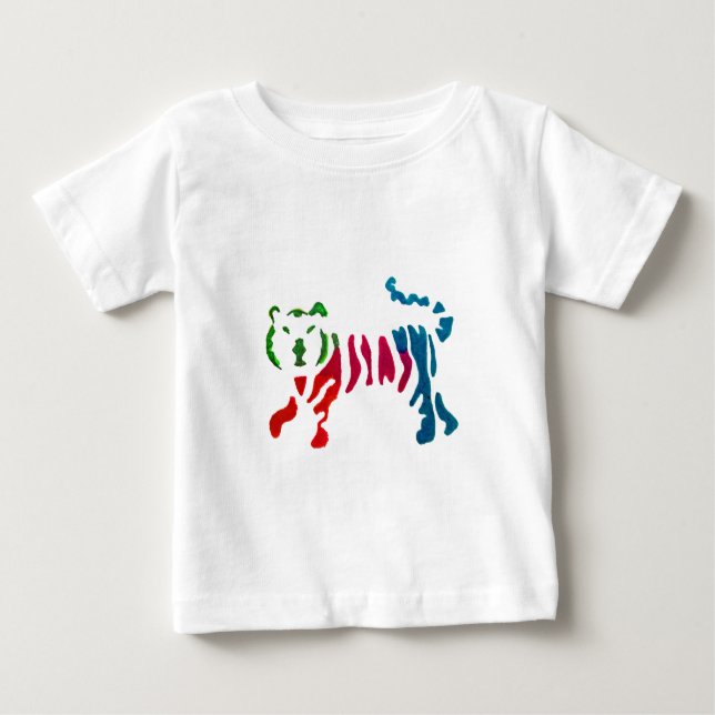 T-shirt Pour Bébé Tigre rayé arc-en-ciel (Devant)