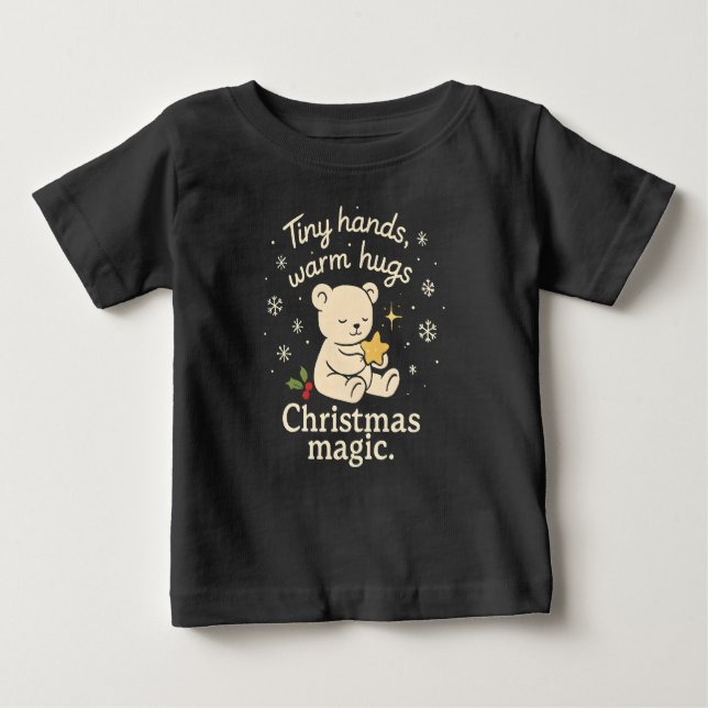 T-shirt Pour Bébé Tiny Hands, Warm Hugs, Christmas Magic Baby T-Shir (Devant)