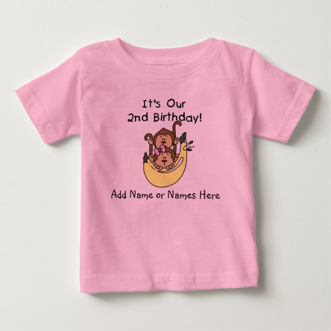 T-shirt Pour Bébé Tirage de singe Twin garçon et fille customisé (Devant)