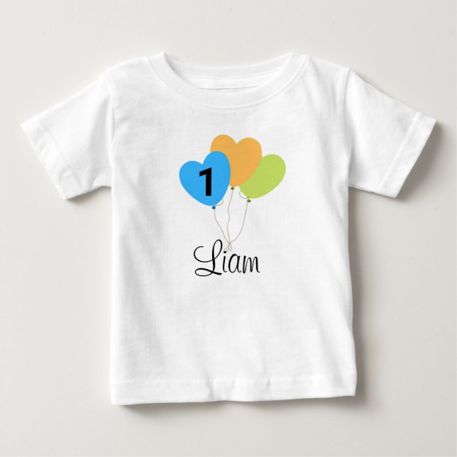 T-shirt Pour Bébé TON DESIGN/Nom de Premier Anniversaire Boy Ballon (Devant)