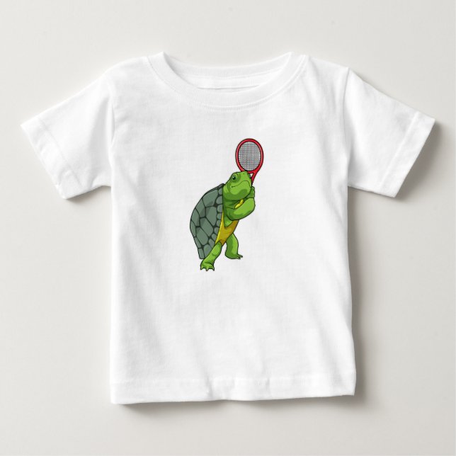 T-shirt Pour Bébé Tortue au Tennis avec raquette de tennis (Devant)