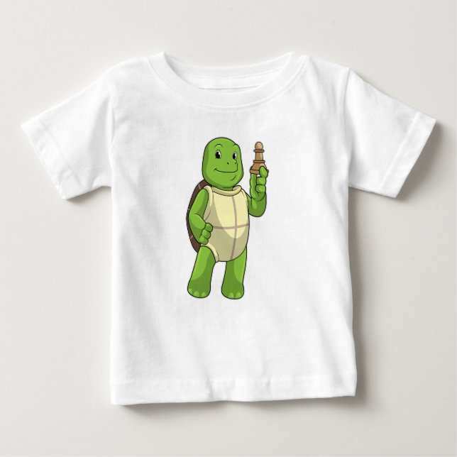 T-shirt Pour Bébé Tortue aux échecs avec pièce d'échecs Pion (Devant)