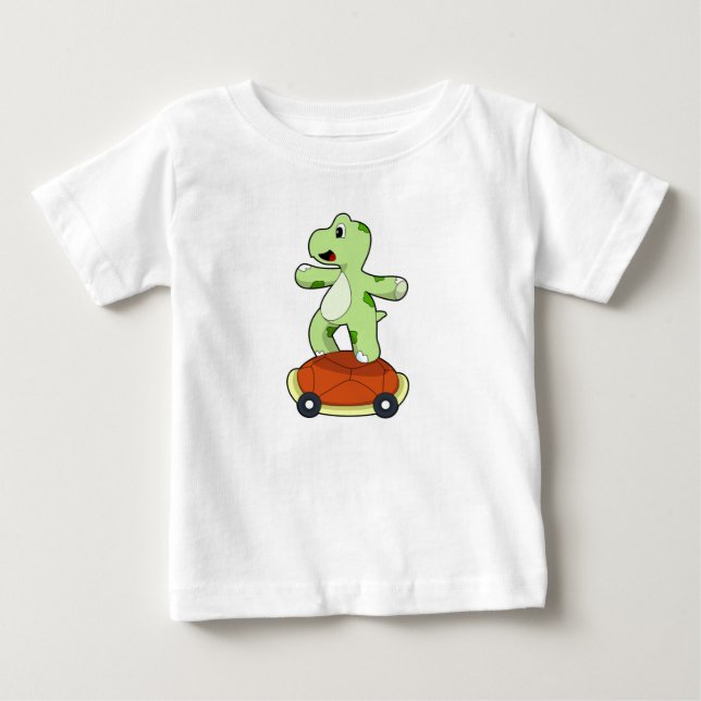 T-shirt Pour Bébé Tortue avec coquille en tant que skateboard (Devant)