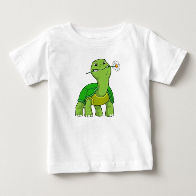T-shirt Pour Bébé Tortue avec marguerite à fleurs (Devant)
