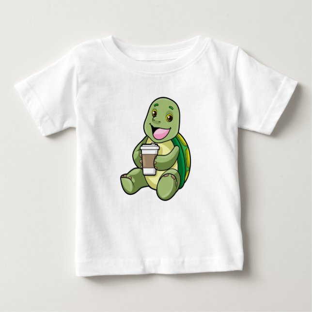T-shirt Pour Bébé Tortue avec Shell & Café à aller (Devant)