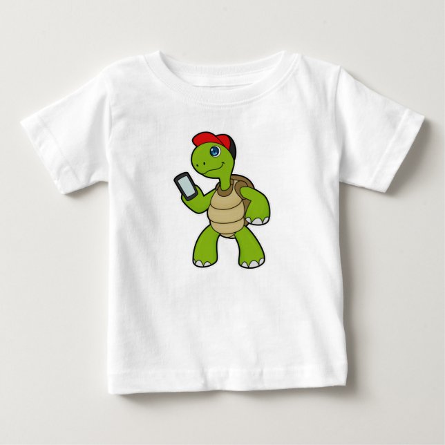 T-shirt Pour Bébé Tortue avec téléphone et Casquette (Devant)
