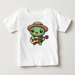 T-shirt Pour Bébé Tortue Chibi Jouer de la guitare