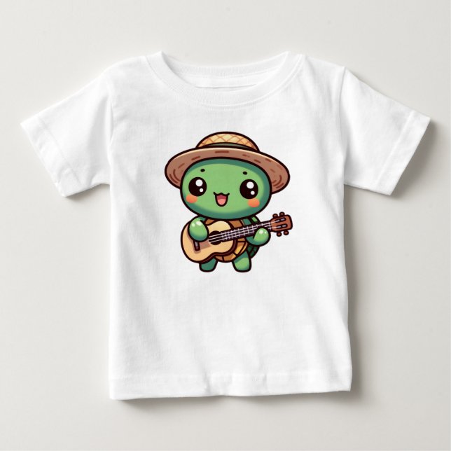 T-shirt Pour Bébé Tortue Chibi Jouer de la guitare (Devant)