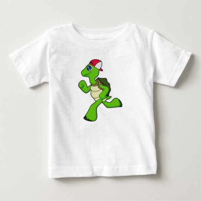 T-shirt Pour Bébé Tortue comme coureur avec Casquette (Devant)
