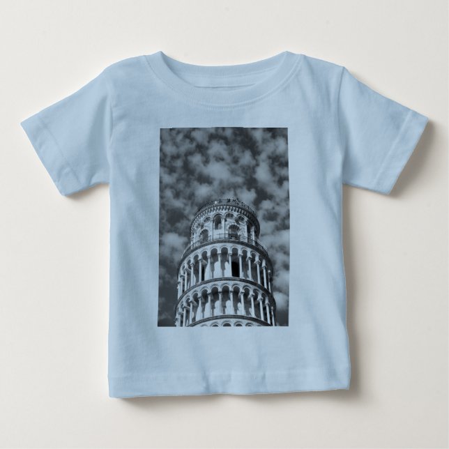 T-shirt Pour Bébé Tour blanche noire de Pise Italie (Devant)