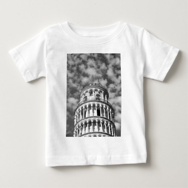 T-shirt Pour Bébé Tour blanche noire de Pise Italie (Devant)