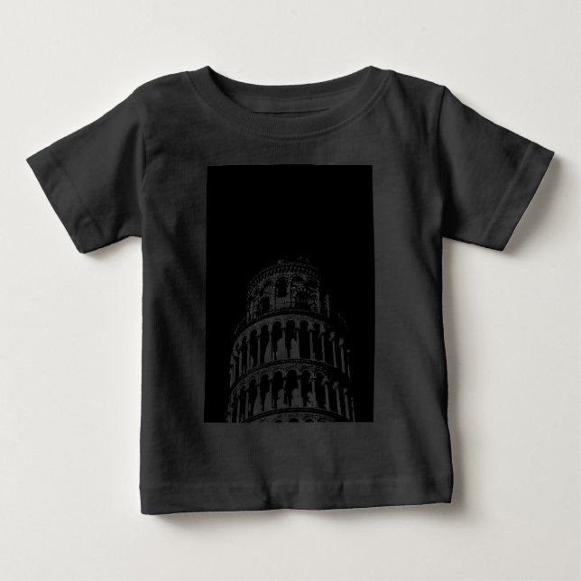T-shirt Pour Bébé Tour blanche noire de Pise Italie (Devant)