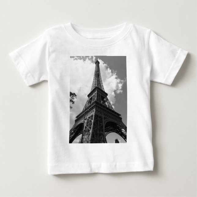 T-shirt Pour Bébé Tour Eiffel noir et blanc à Paris (Devant)