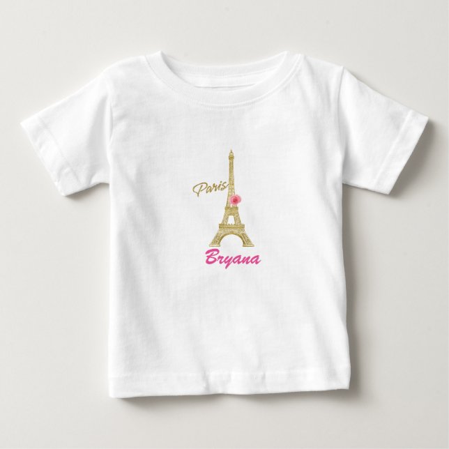 T-shirt Pour Bébé Tour Eiffel Paris & Rose en or (Devant)