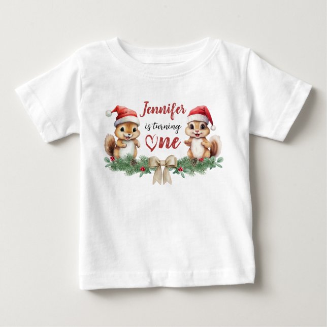 T-shirt Pour Bébé Tourne-en un | Noël écureuil 1er anniversaire (Devant)