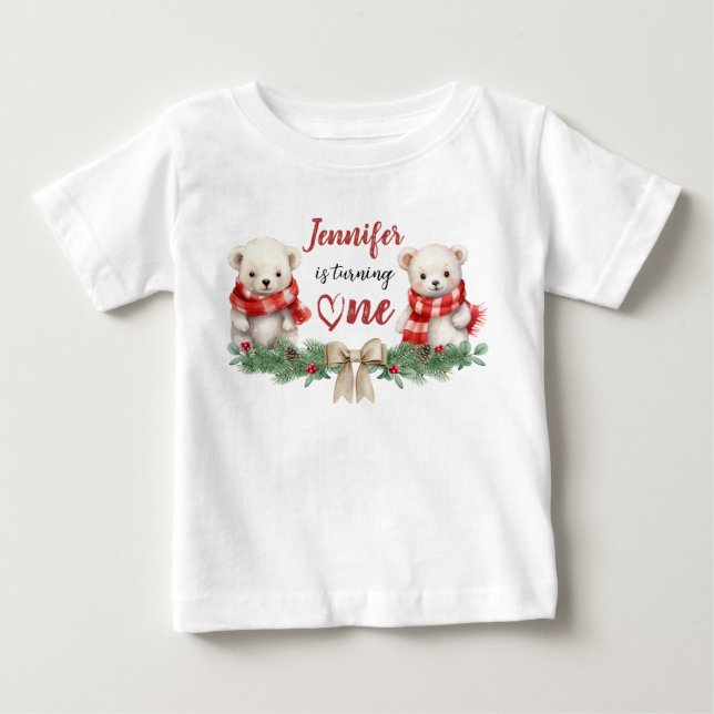 T-shirt Pour Bébé Tourne-en un | Ours Noël 1er anniversaire (Devant)