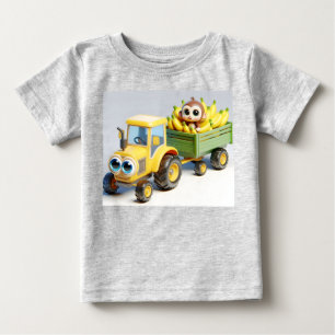 T-shirt Pour Bébé Tracteur jaune avec singe et bananes