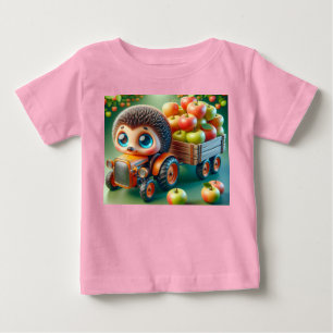 T-shirt Pour Bébé Tracteur orange avec hérisson et pommes