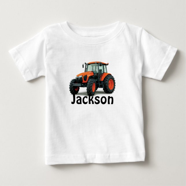T-shirt Pour Bébé Tracteur orange personnalisé (Devant)